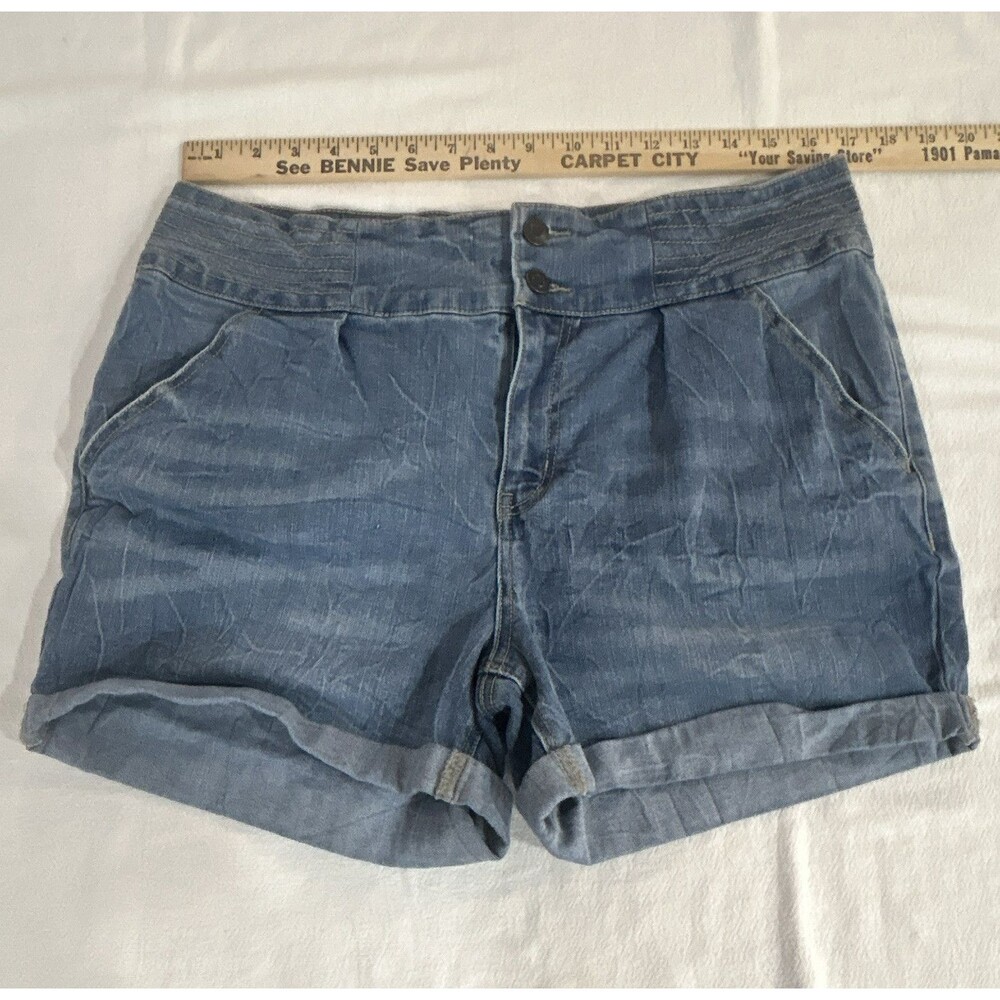 EST. 1946 Denim Hi-Rise Chino Shorts Cuffed Pockets Blue 16 32" 4" 0222